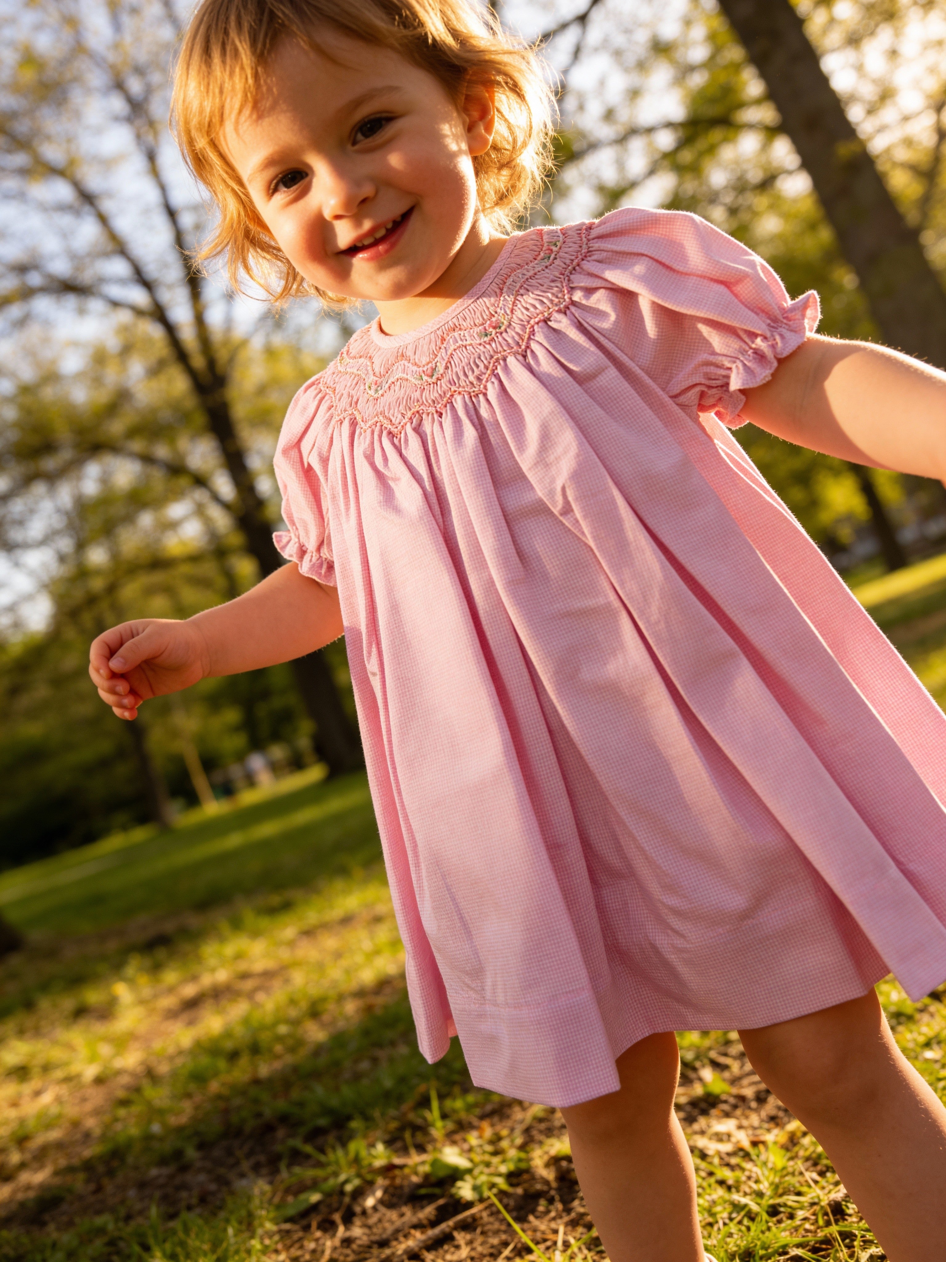 Petit Ami Pink Bishop Zig Zag Smocked Baby Heirloom Dress
