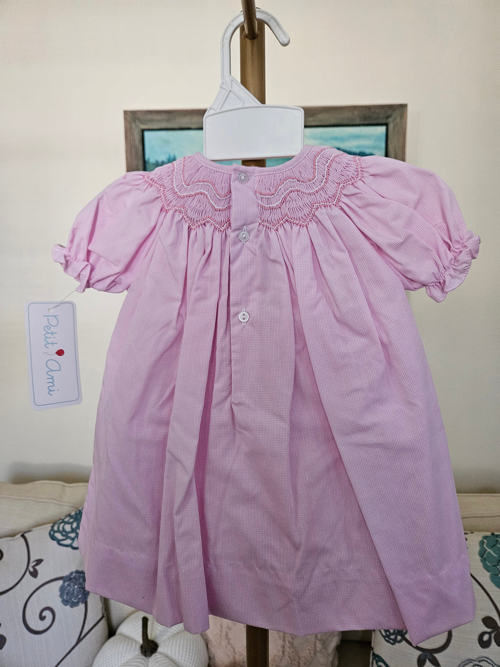 Petit Ami Pink Bishop Zig Zag Smocked Baby Heirloom Dress