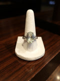 Green Amethyst & Diamond Ring Set In Platinum Over 925 Sterling Sz 8