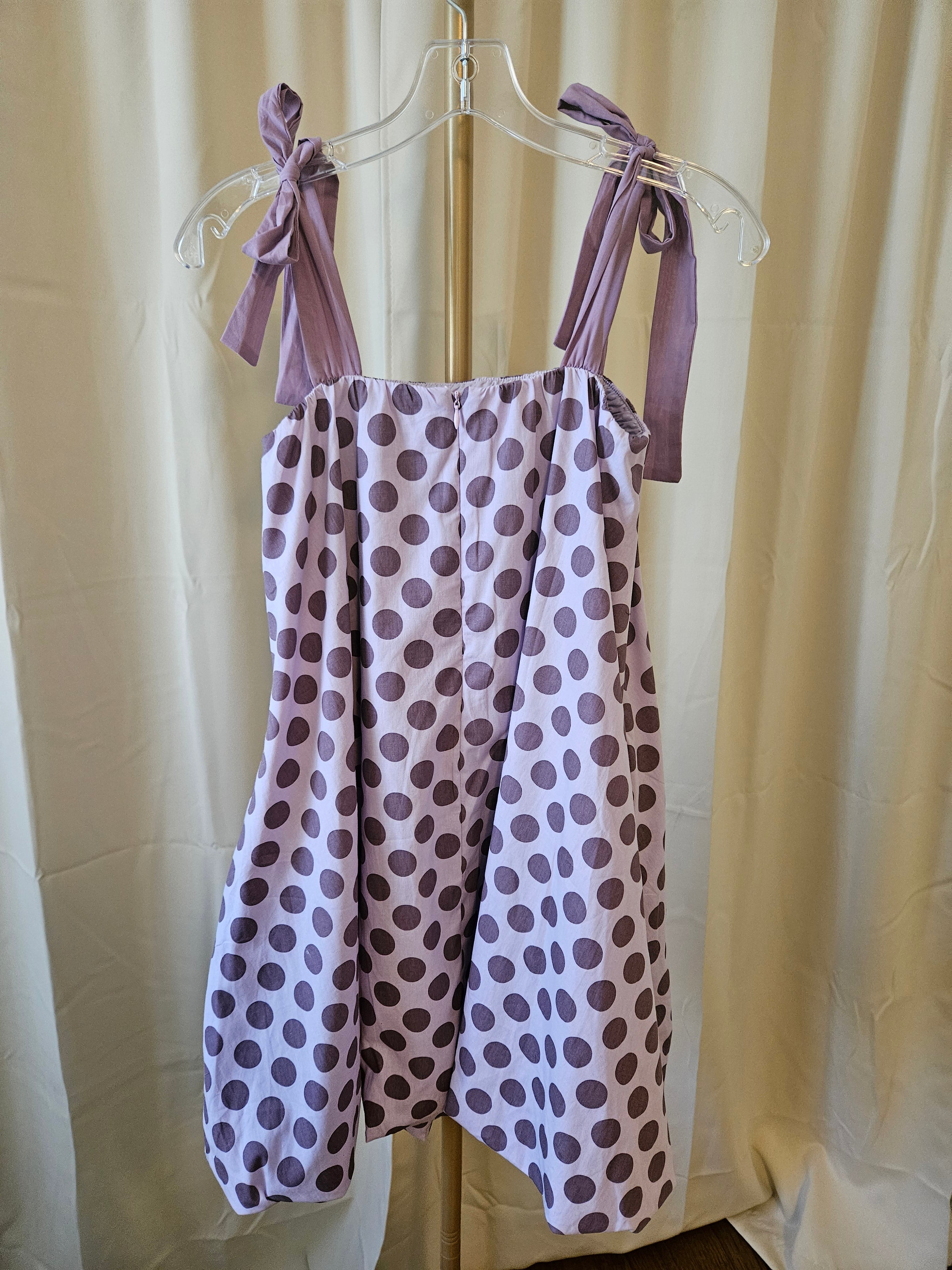 J.NNA Purple Polka Dot A-Line Dress with Pockets Tie Shoulder Mini