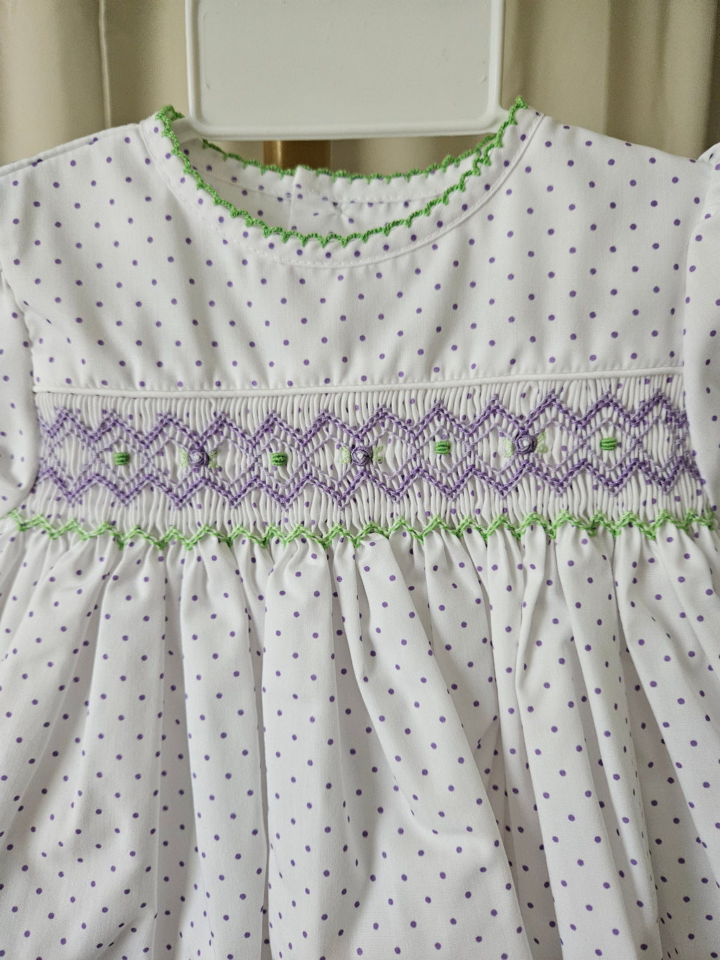 Petit Ami White & Purple Polka Dot Smocked Dress Set | NB–3M