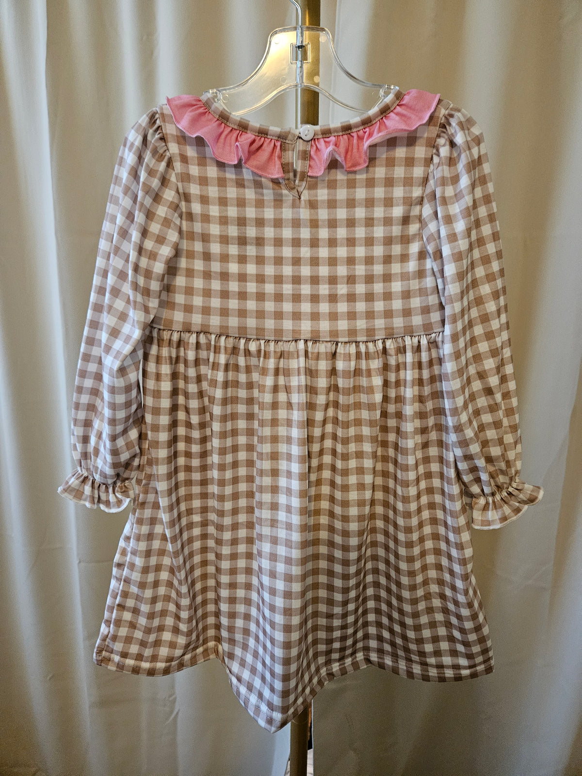 Custom Made Brown and White Gingham Blessed Dress Size 4T