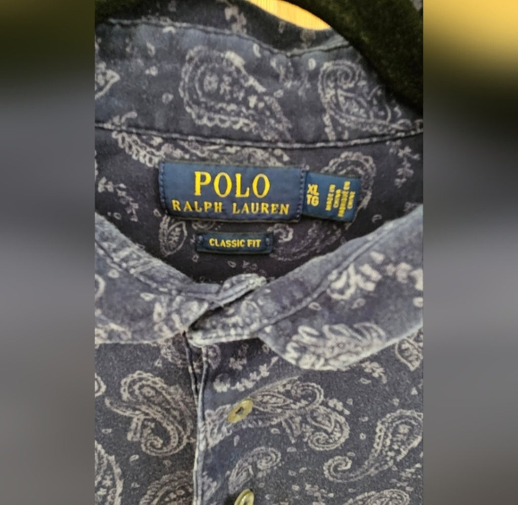 Polo Ralph Lauren Navy Paisley Classic Fit Polo Size XL
