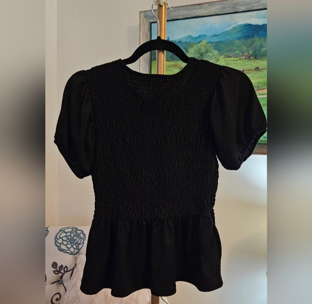 Zara Blk Rouched Gathered Hem Top Size Small