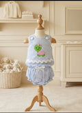 Lil Cactus Blue & White Seersucker Turtle Appliqué 2-Piece Set | Size 6-12M