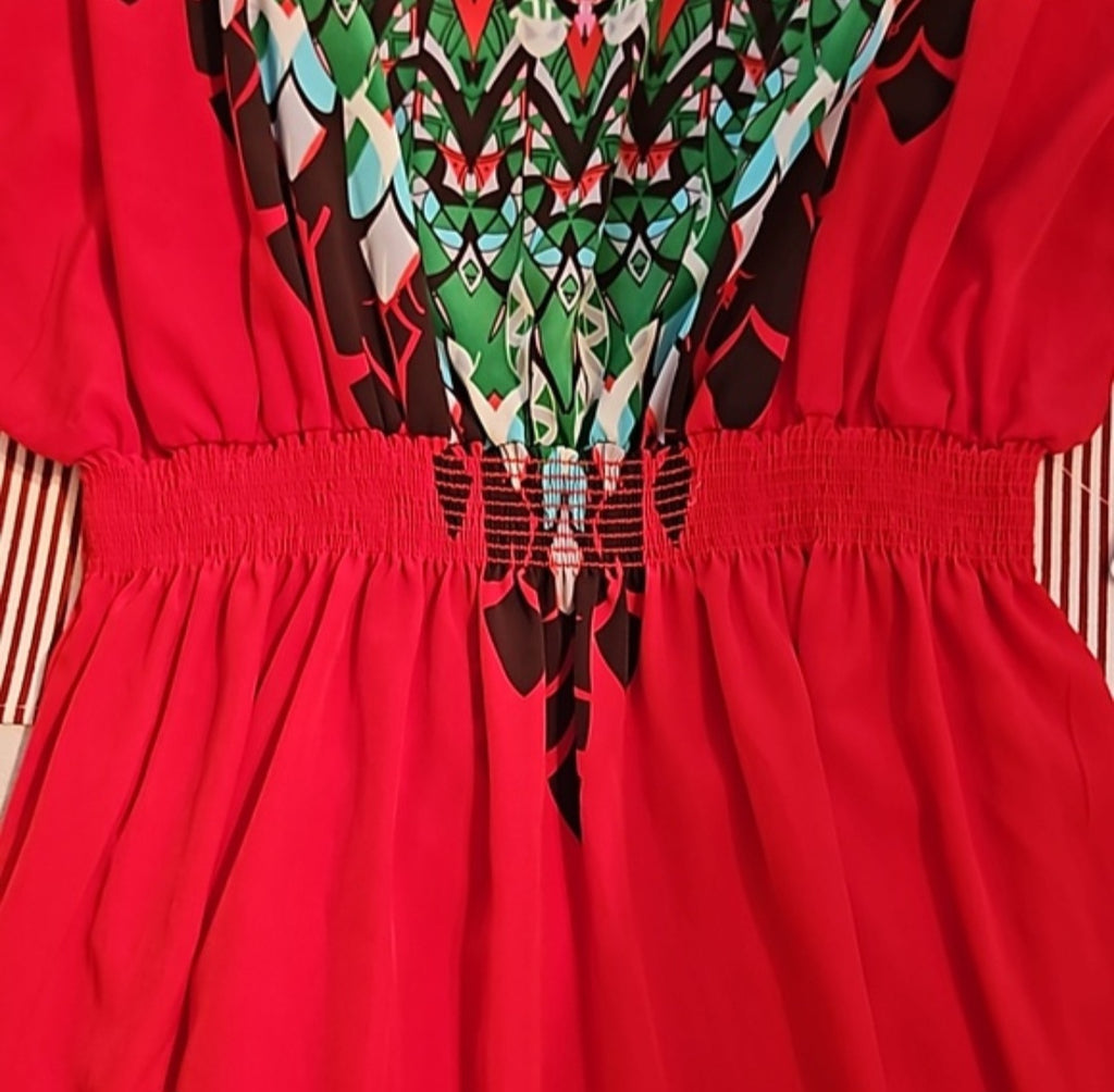 Ella + Cathy Elastic Waist Hourglass Tribal Blouse Size Large