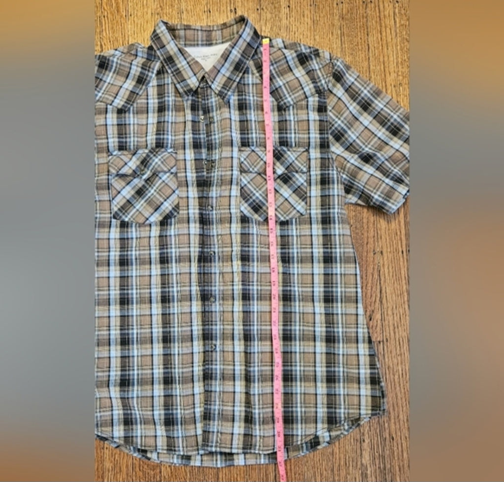 Calvin Klein Jeans Plaid Short Sleeve Snap Front Shirt Size XL