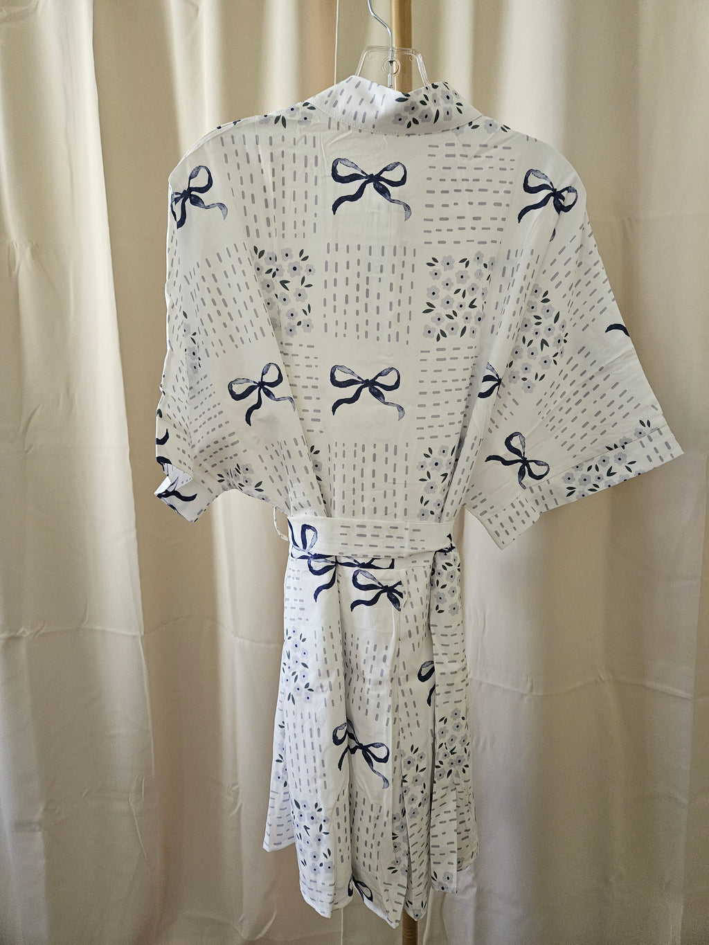 Rosa Clothing Blue & White Floral Bow Romper Blouse | Tie Waist | NWT