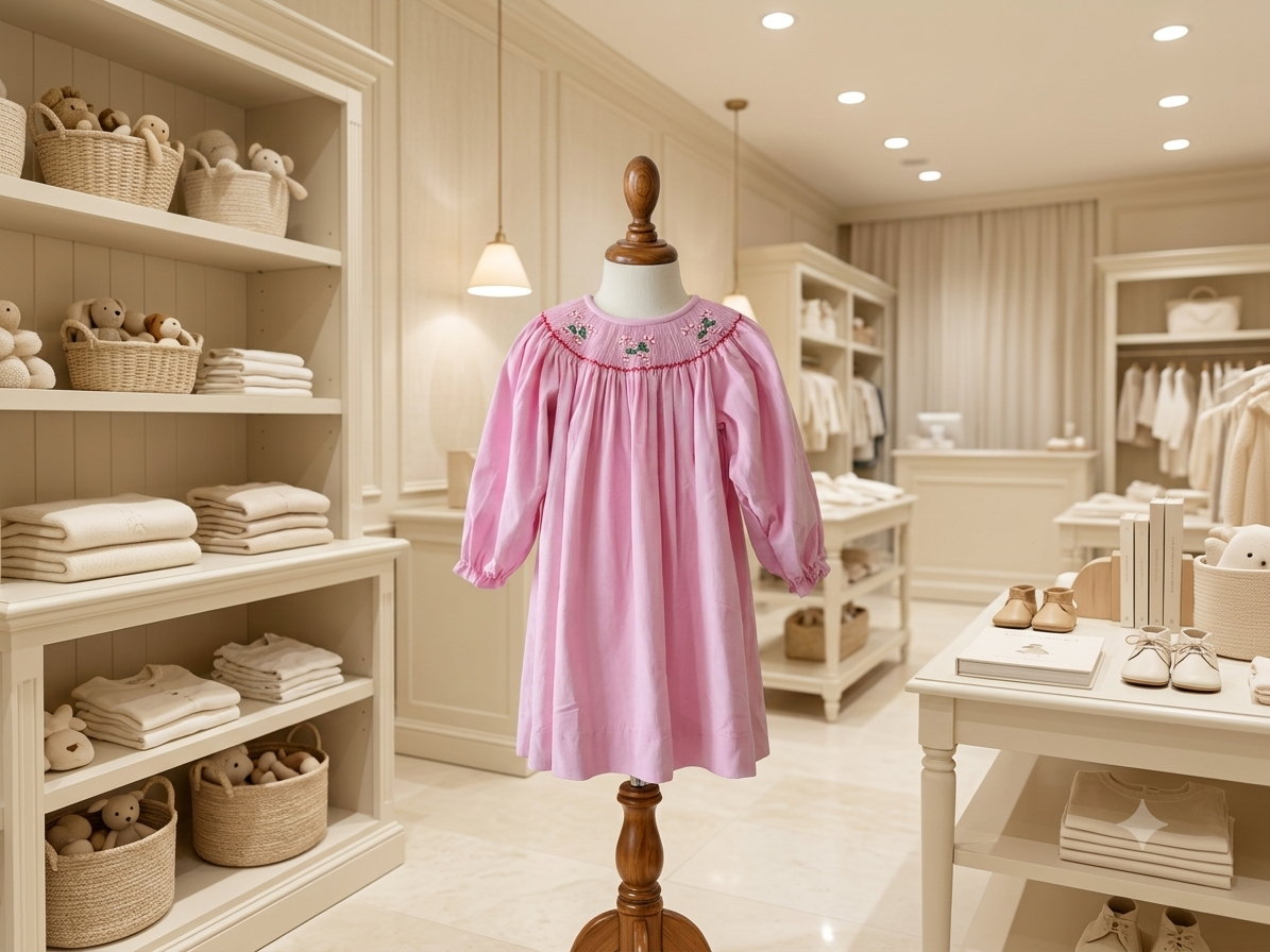 Baby Blessings Delicate Christmas Smocked Corduroy Dress