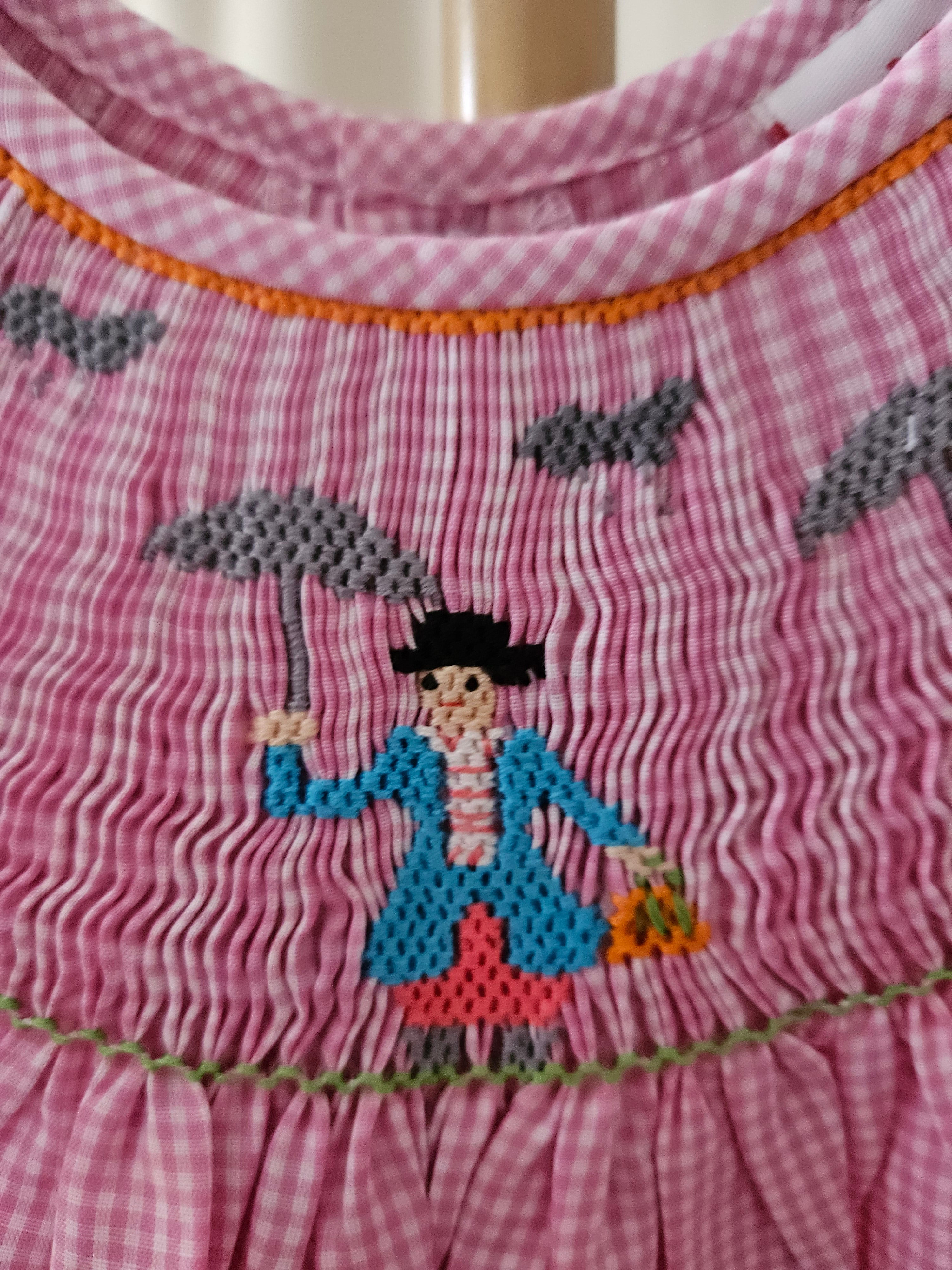 Mom & Me Girls Sz 5 Pink & White Gingham Mary Poppins Smocked Bishop Dress