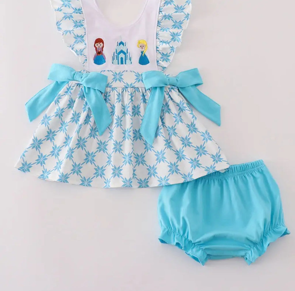 Abby & Evie Blue and White Frozen  Kids Matching Set Sz 12M