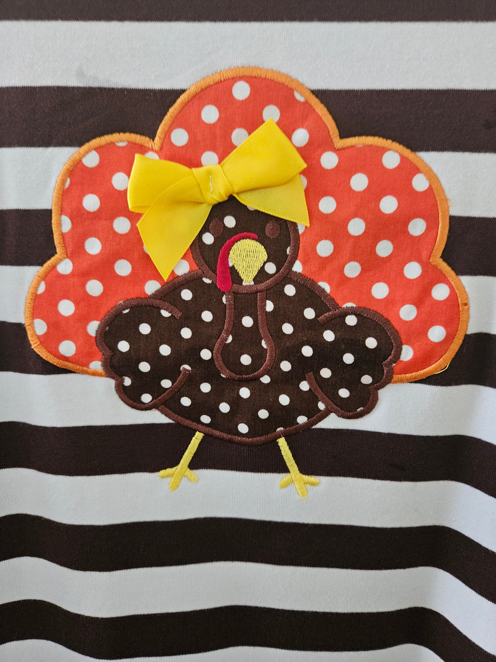 Amor Babee Brown & White Striped Turkey Appliqué Ruffle Dress Sz 3T