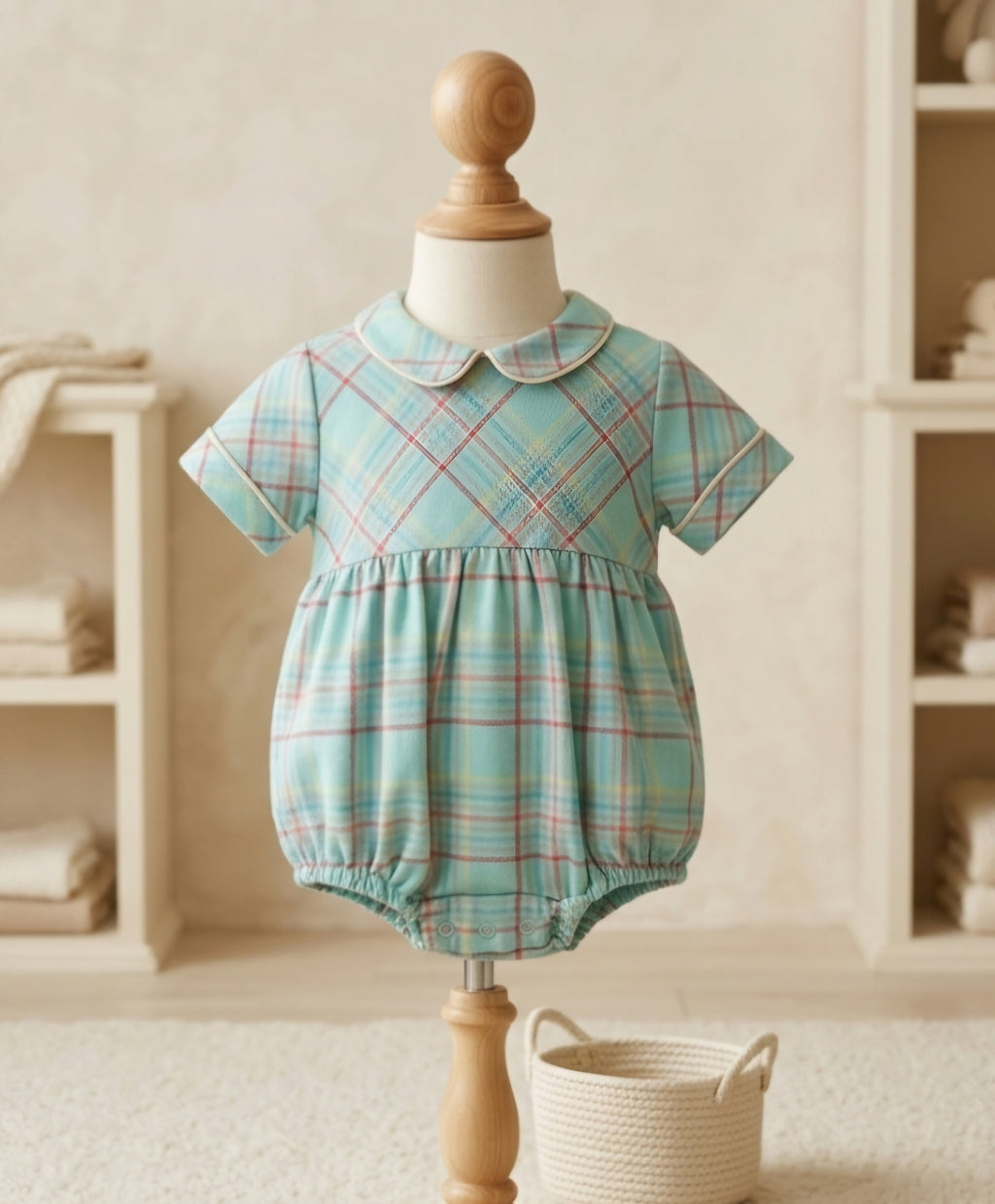 The Beaufort Bonnet Company Green Plaid Bubble with Peter Pan Collar