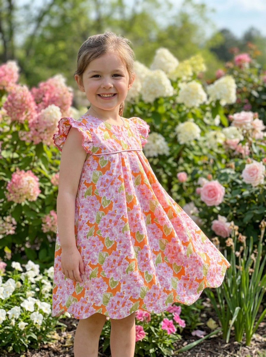 Castle & Crowns Floral Kids Dress in Pink and Orange Sz 18-24M