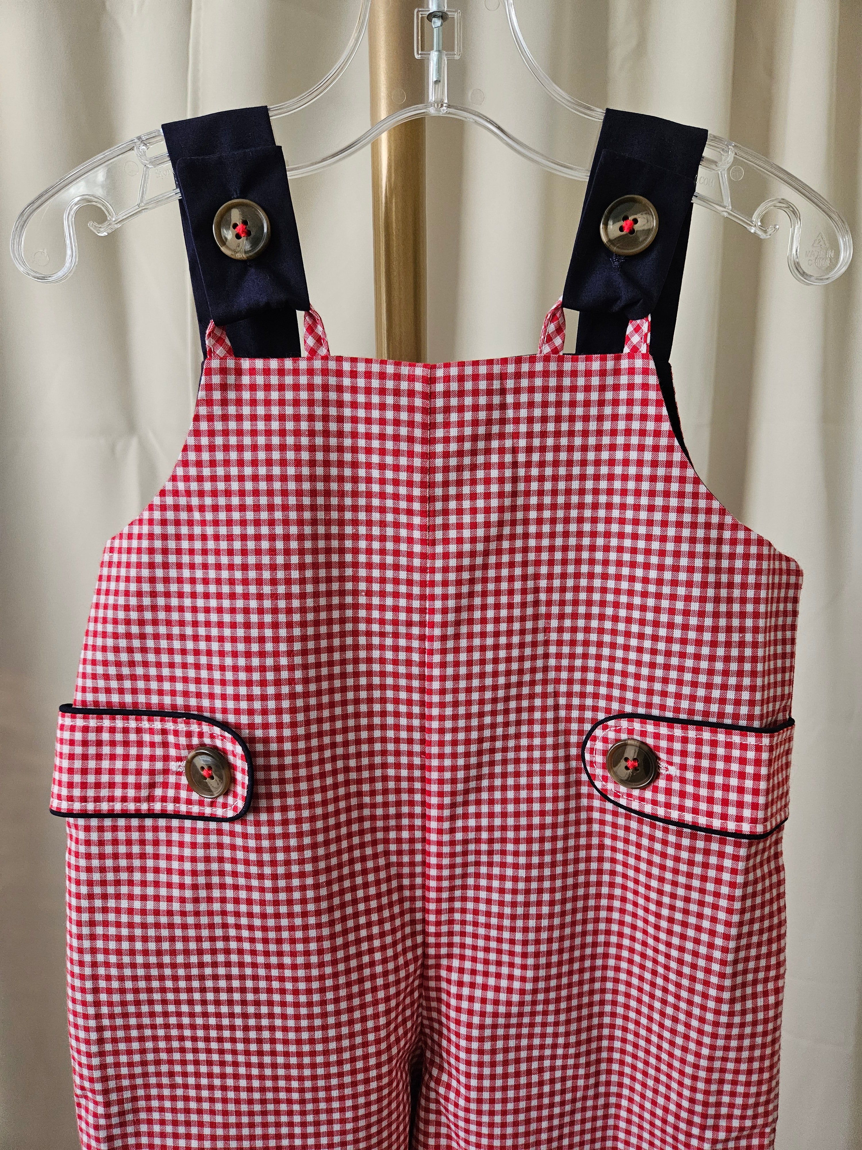 The Beaufort Bonnet Ivy League Longall Red & White Gingham Navy Trim