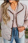 Striped Quilted Contrast Trim Button Vest