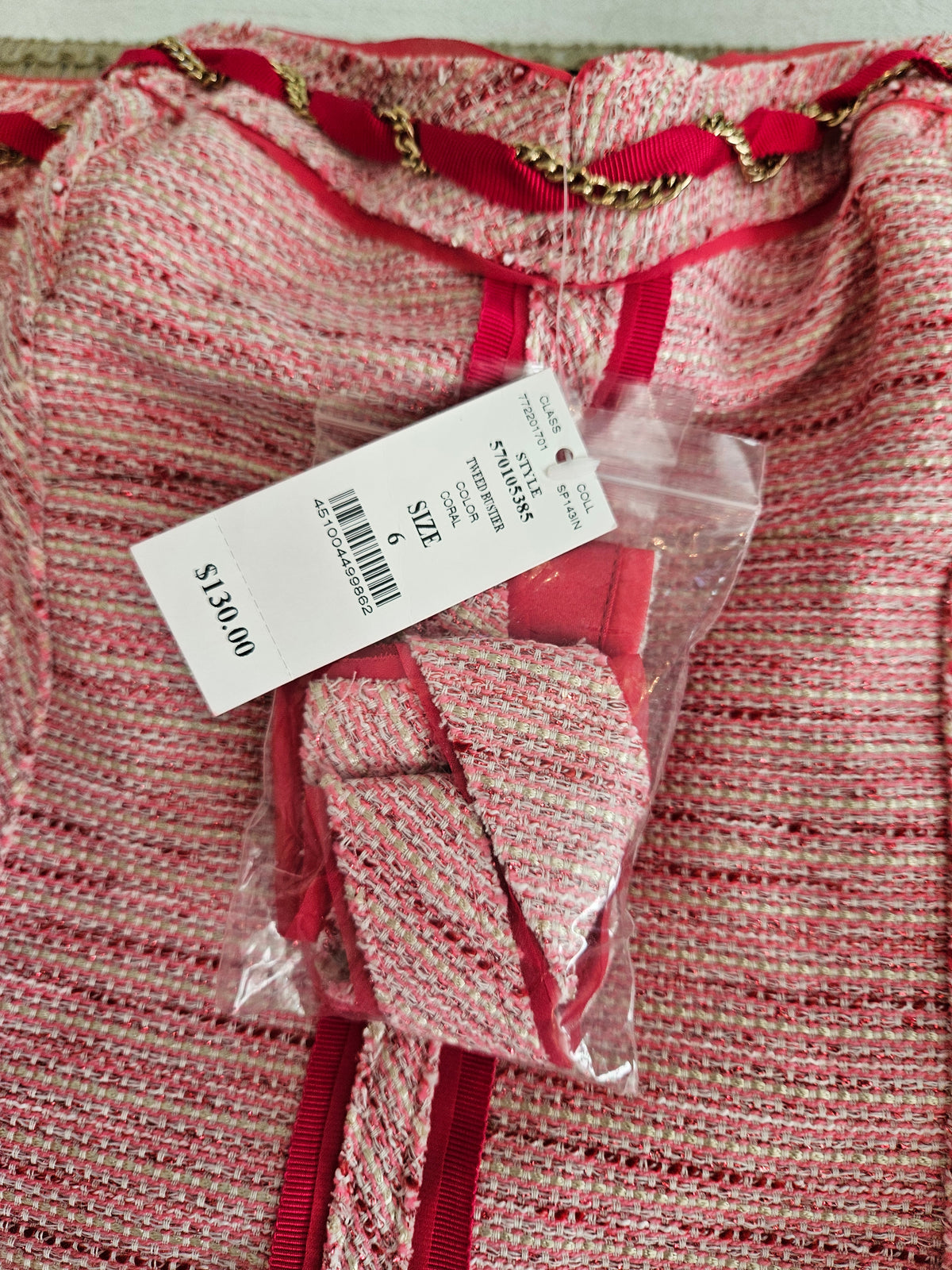 White House Black Market Pink Tweed Zip Back Top Size 6 NWT