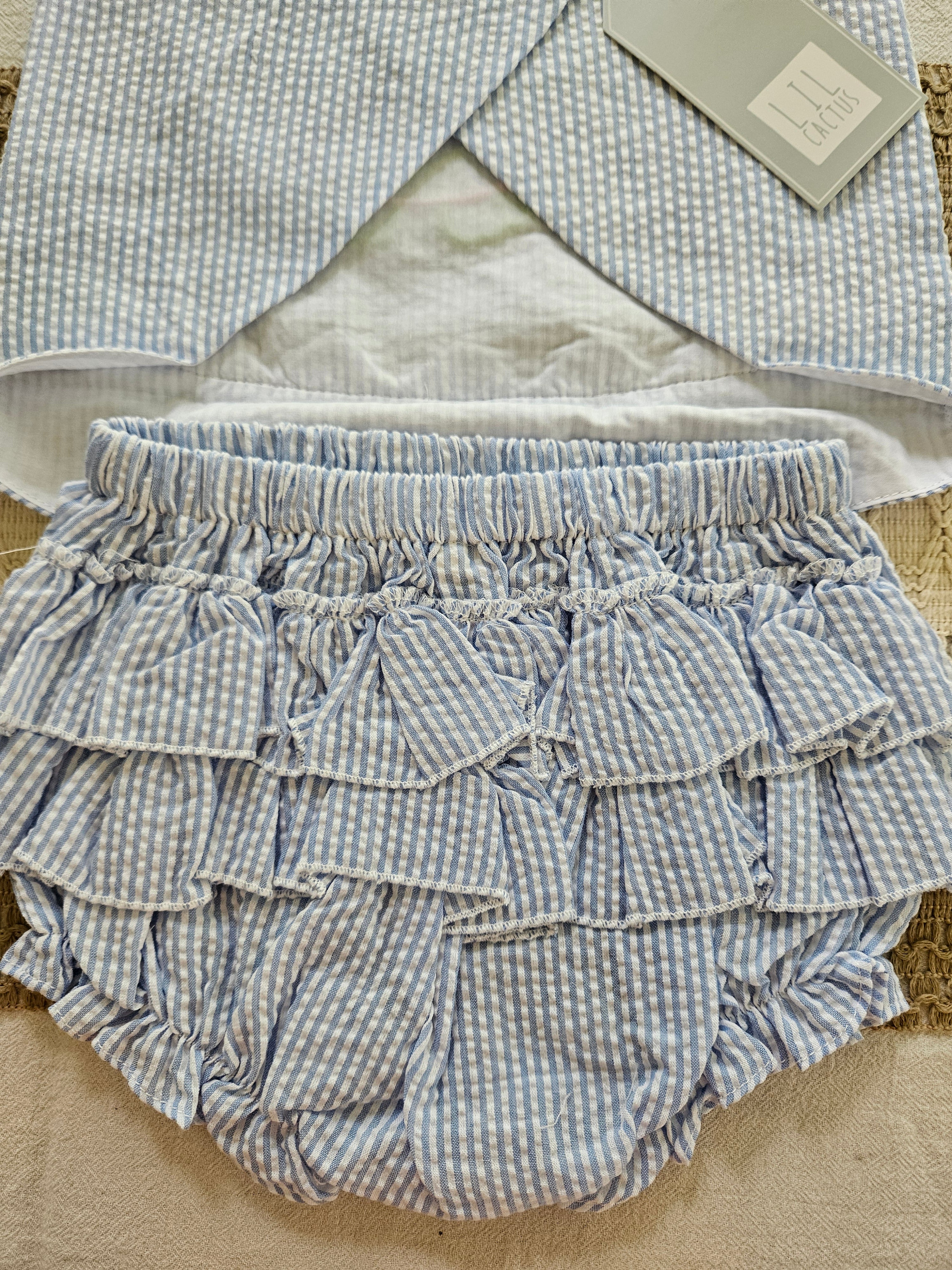 Lil Cactus Blue & White Seersucker Turtle Appliqué 2-Piece Set | Size 6-12M