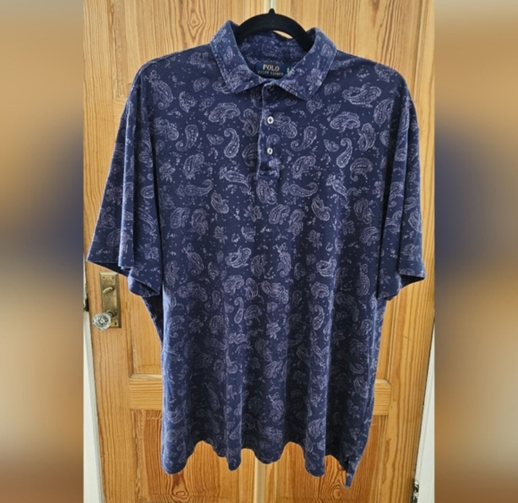 Polo Ralph Lauren Navy Paisley Classic Fit Polo Size XL