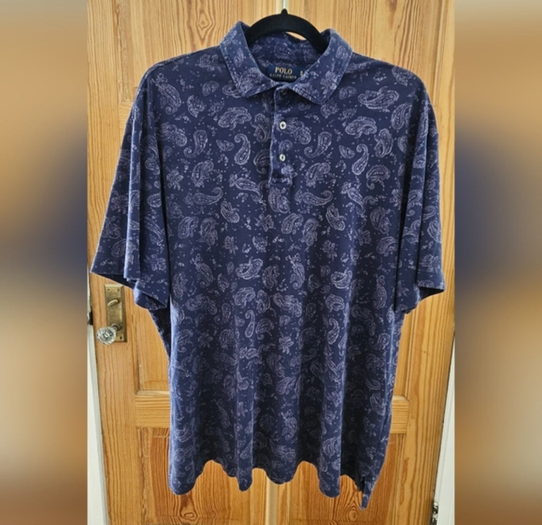 Polo Ralph Lauren Navy Paisley Classic Fit Polo Size XL