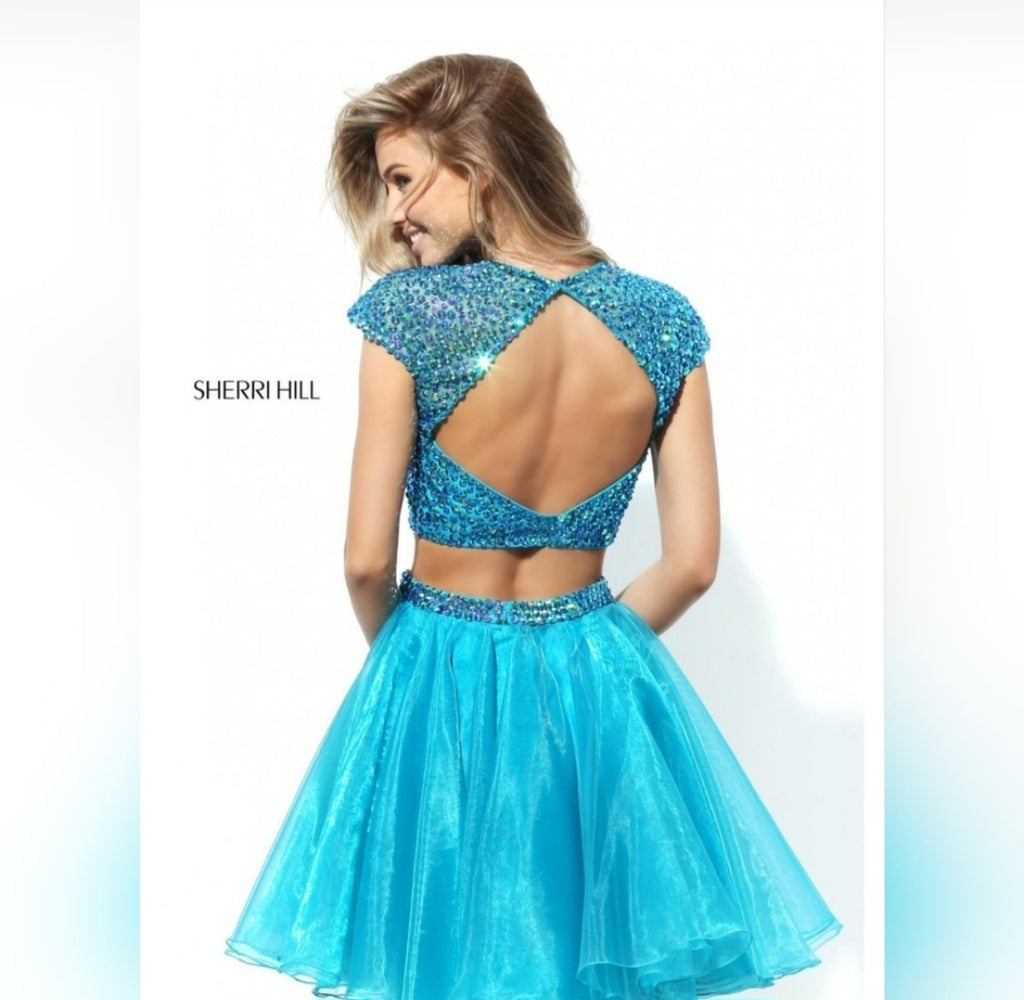 Sherri Hill Turquoise Beaded Two-Piece Dress Size 2