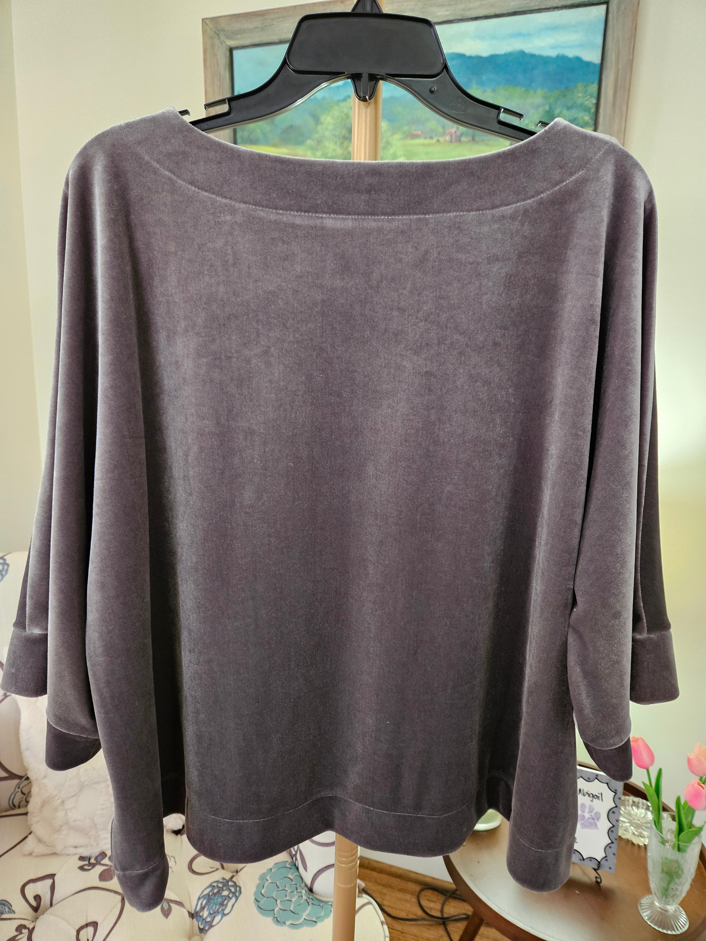 GAP Charcoal Gray Velvet Batwing Women's Blouse Sz Lg