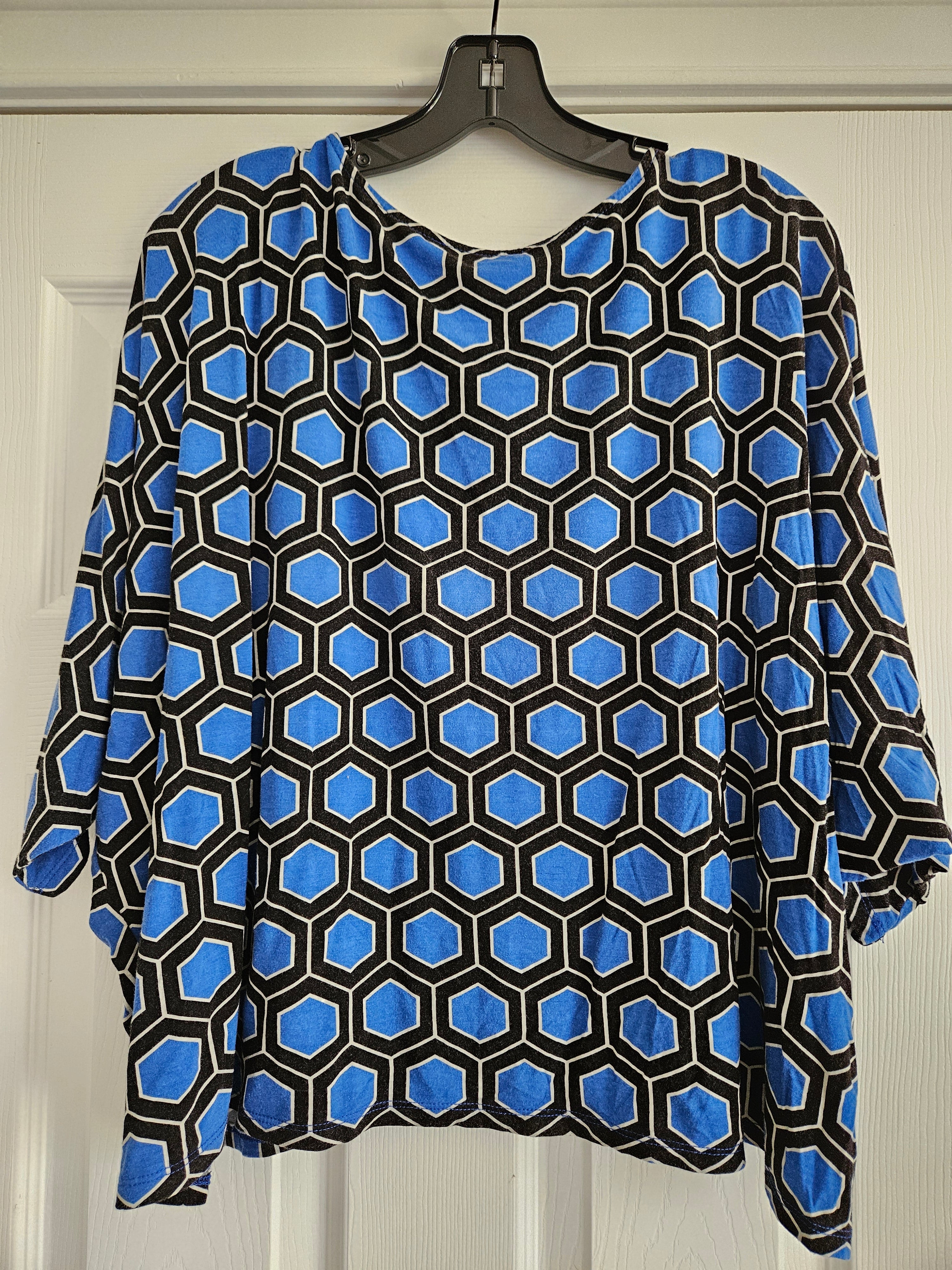 Hourglass Lilly Blue and Black Cropped Batwong Geometric Blouse Sz XS