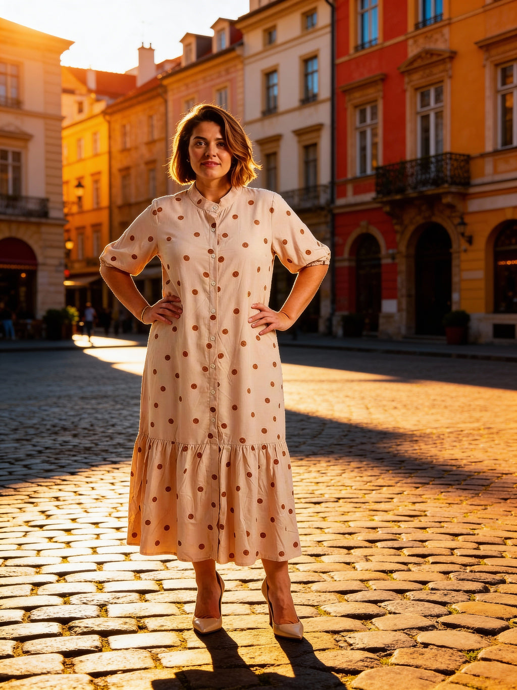 Rosa Clothing Short Sleeved Dot Print Maxi Dress