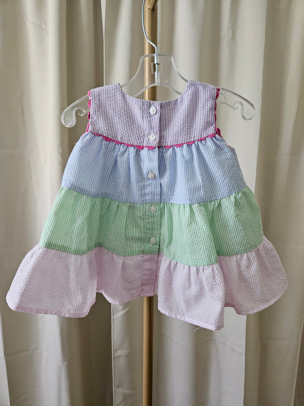 The Yellow Lamb Pastel Seersucker 2pc Set Ruffle Bloomers Sz 24M 💕