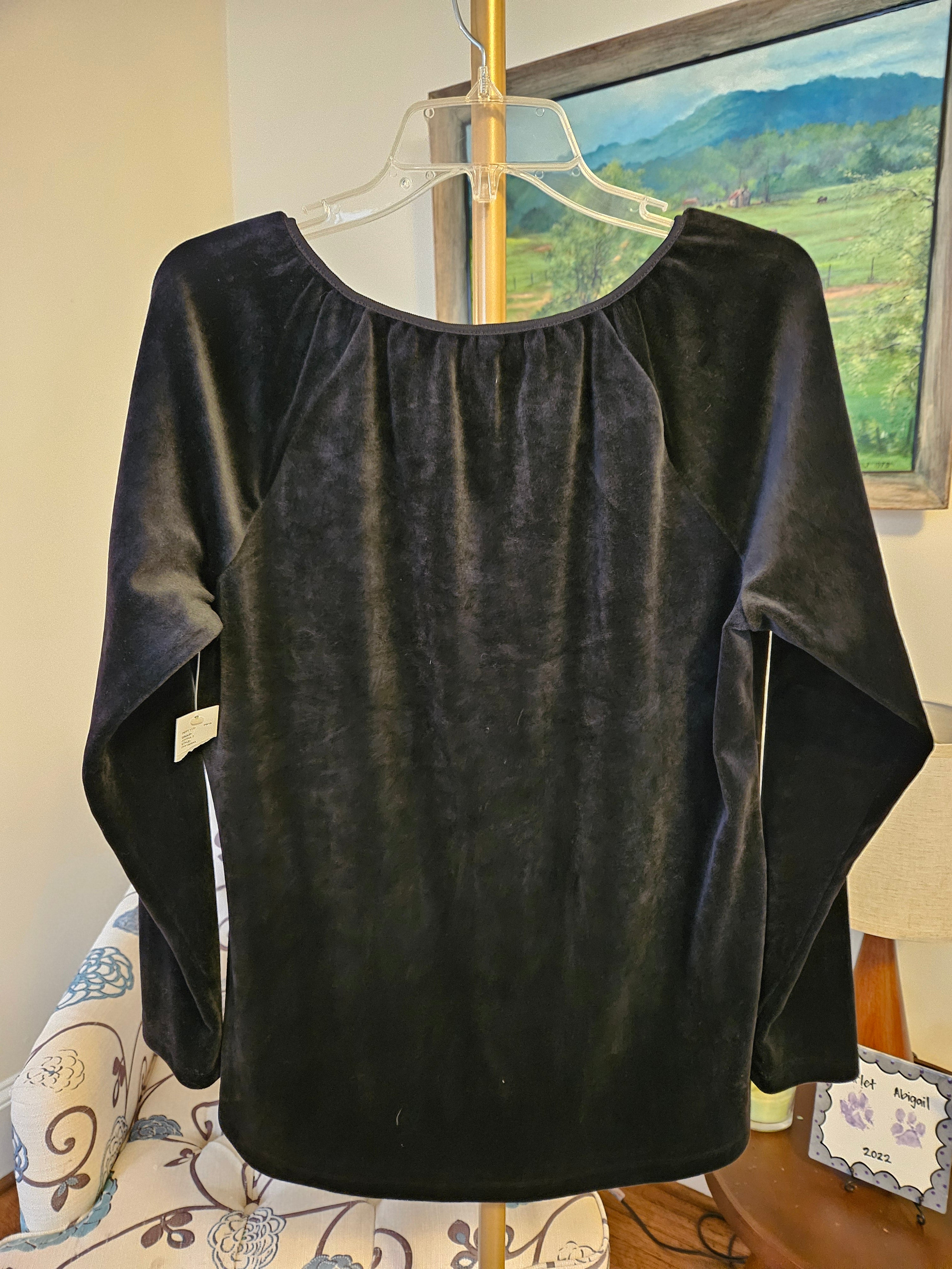 Passport Charcoal Long Sleeve Velour Women's Top Sz Lg