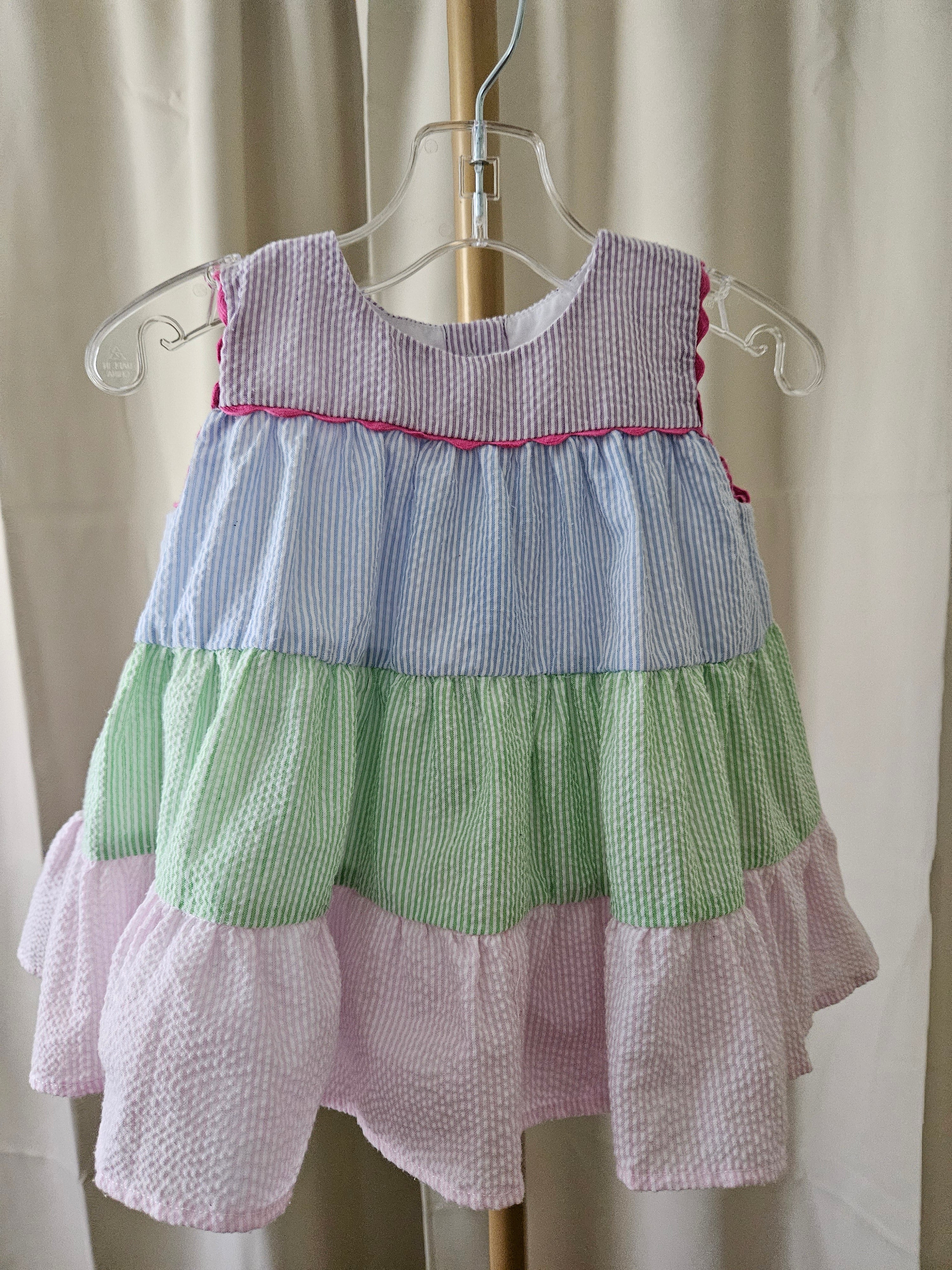 The Yellow Lamb Pastel Seersucker 2pc Set Ruffle Bloomers Sz 24M 💕