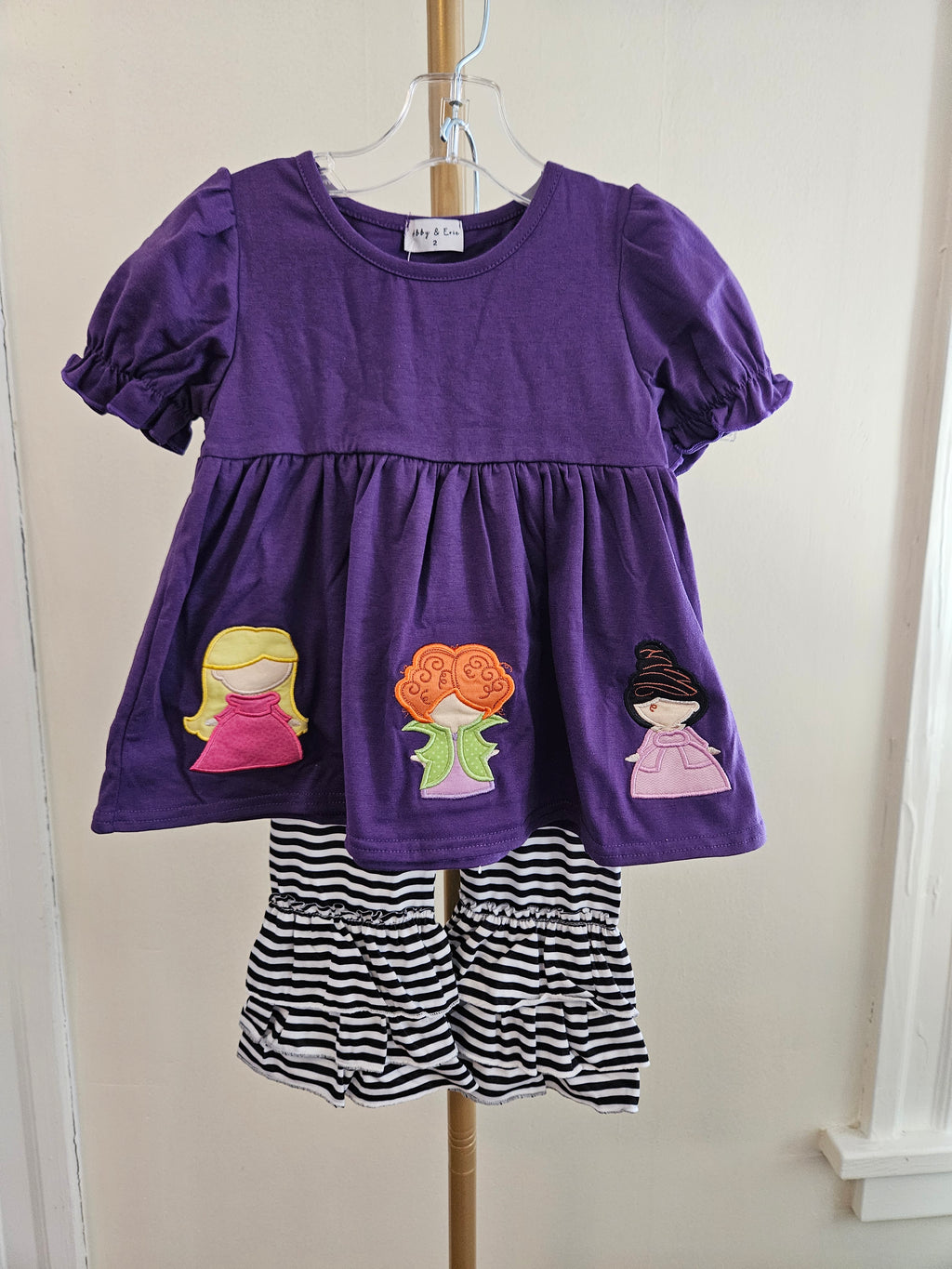Abby & Evie Hocus Pocus 2pc Outfit With Stripped Ruffle Pants