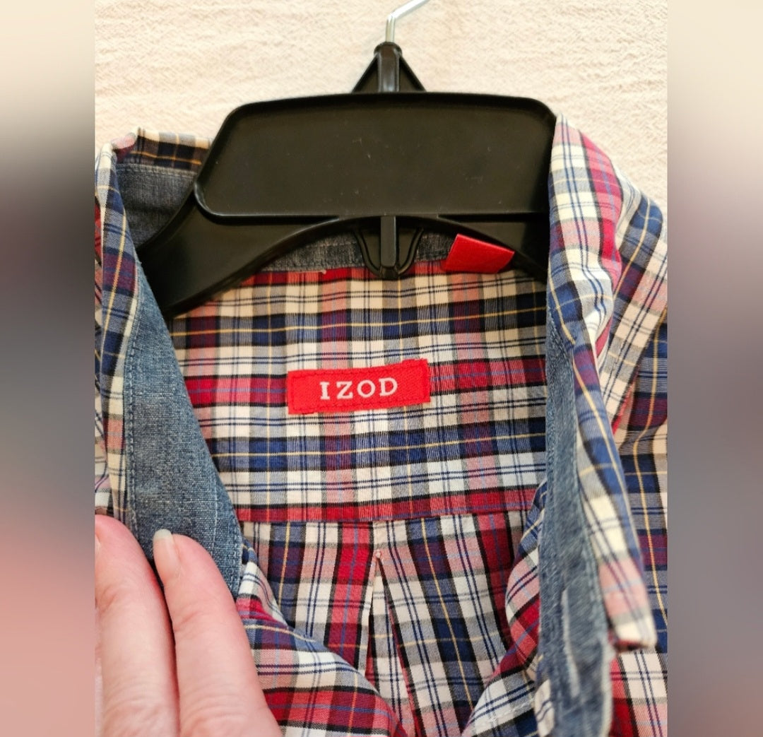 Izod Men's Plaid Shirt - Red, Blue, and White Sz Lg