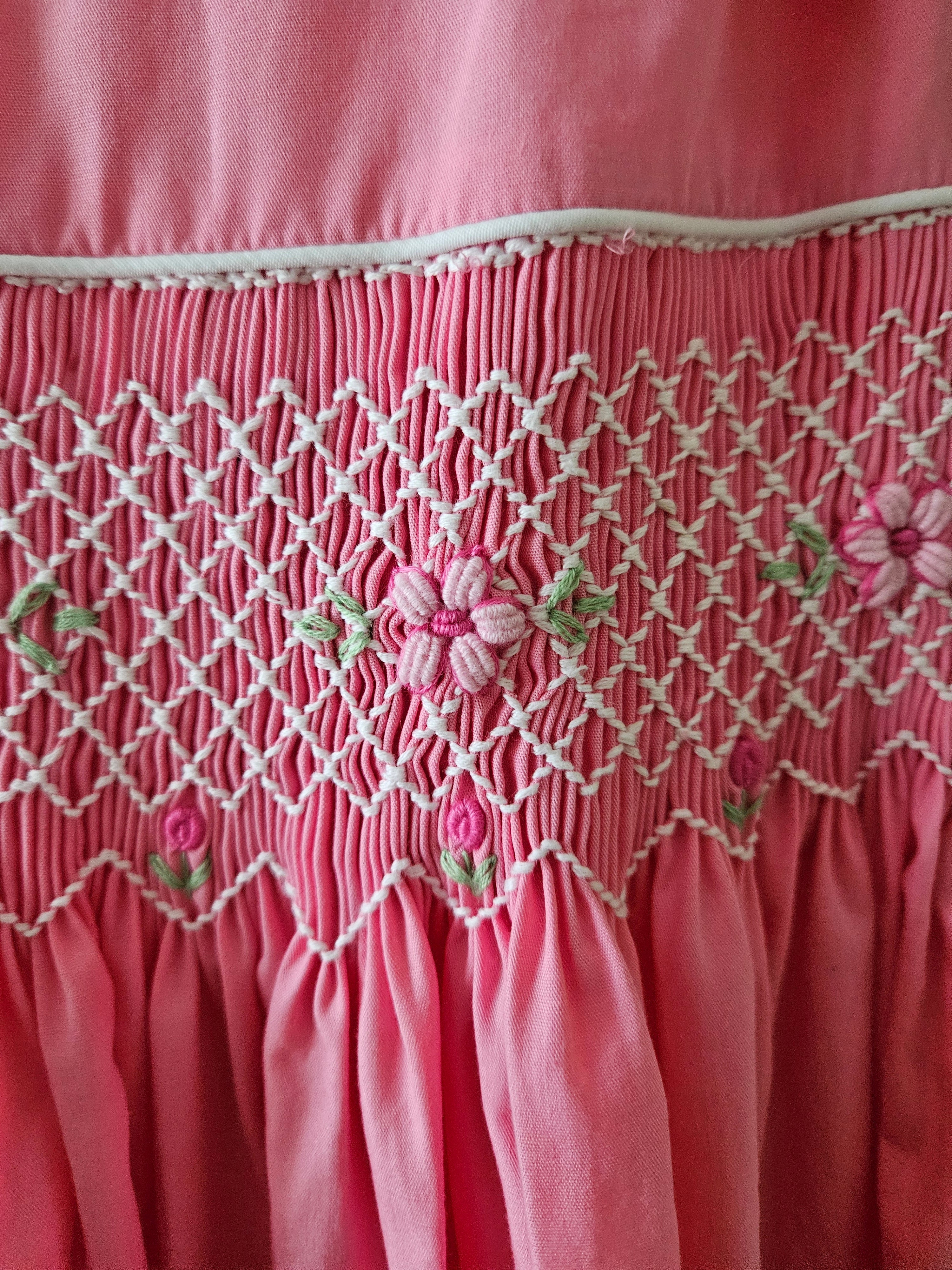 Mom & Me Hot Pink Geometric Smocked Dress w/ Roses Tie Shoulder Boutique