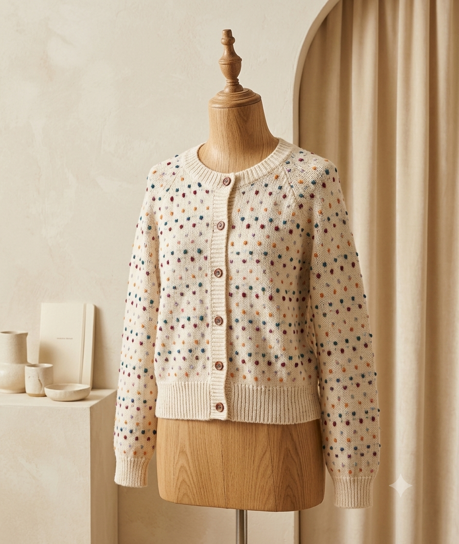 Beige Geometric Print Button Front Long Sleeve Regular Fit Cardigan Online Only