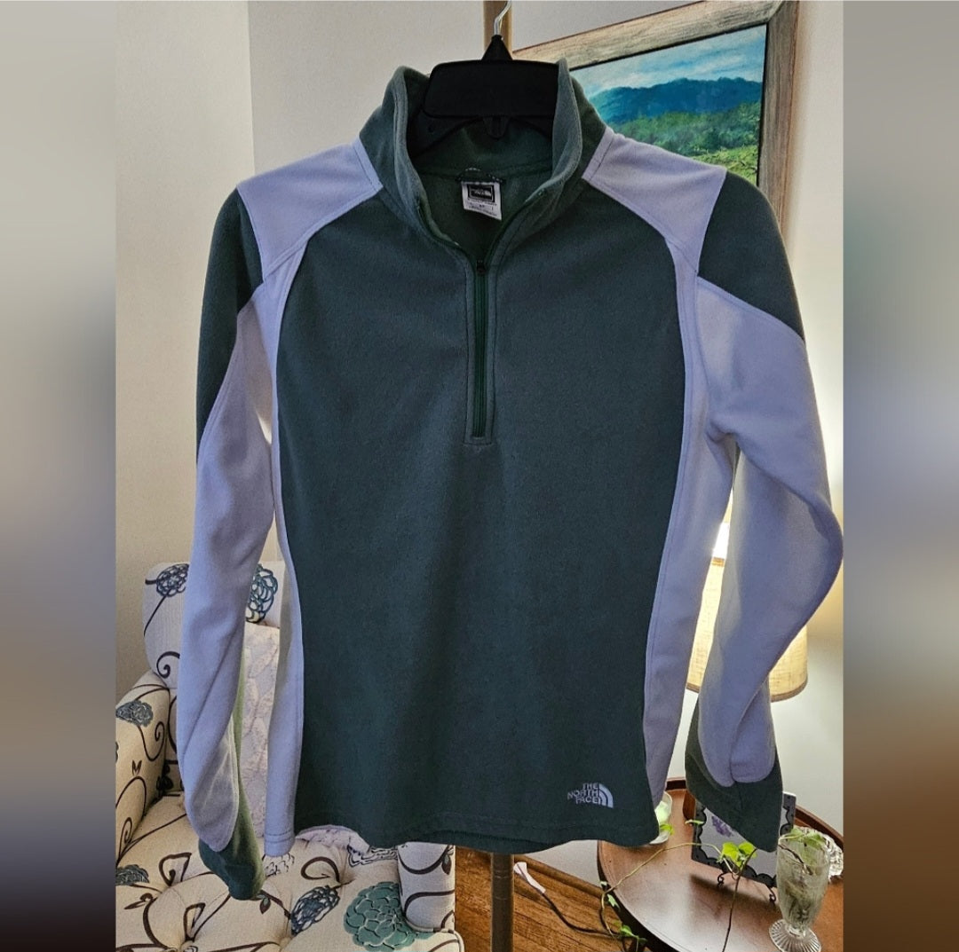 The North Face Green & White Quarter Zip Pullover Fleece Size Small