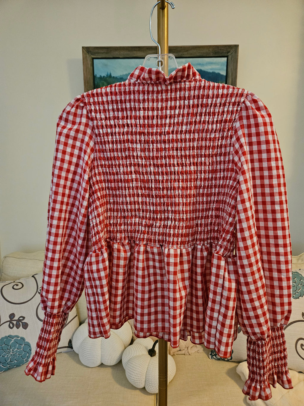 Rosa Clothing Gingham Ruffled Blouse Sz Med