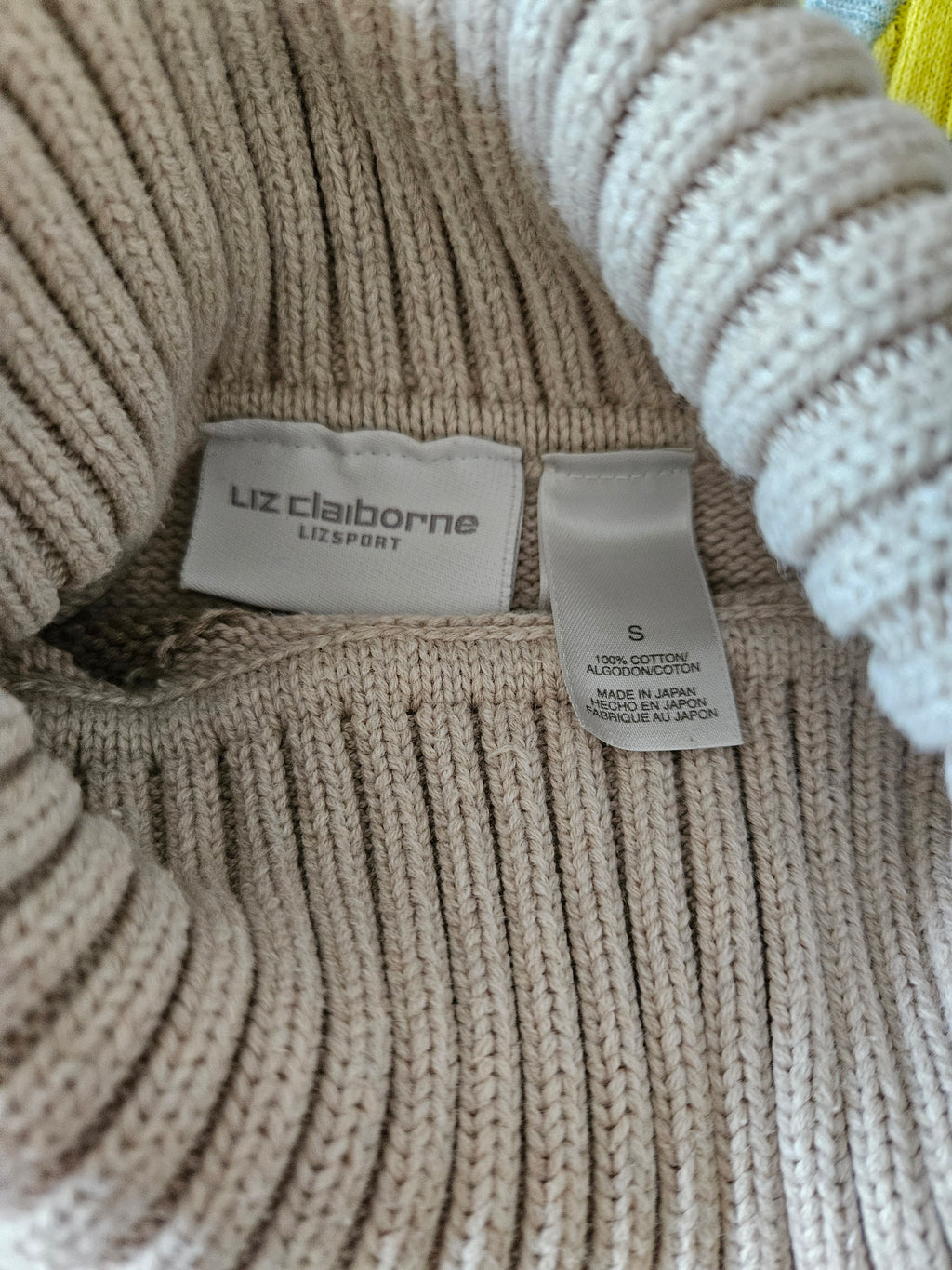Liz Claborne Beige Striped Turtleneck Sweater Sz Sm