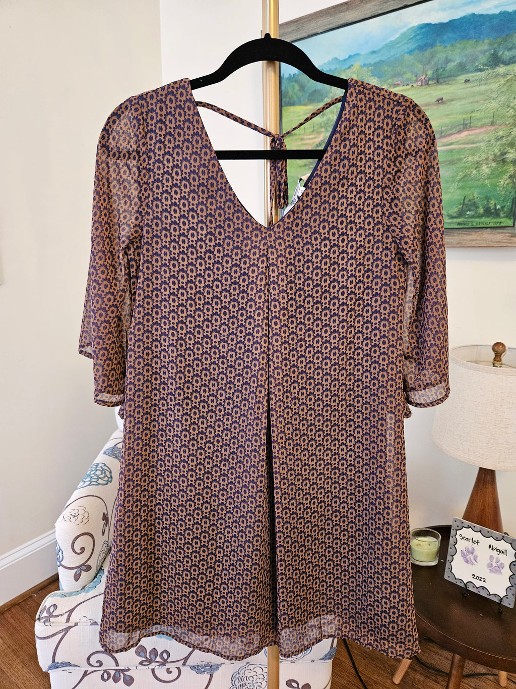 Bobeau Elegant Brown V-Neck Flowy Mini Dress XS