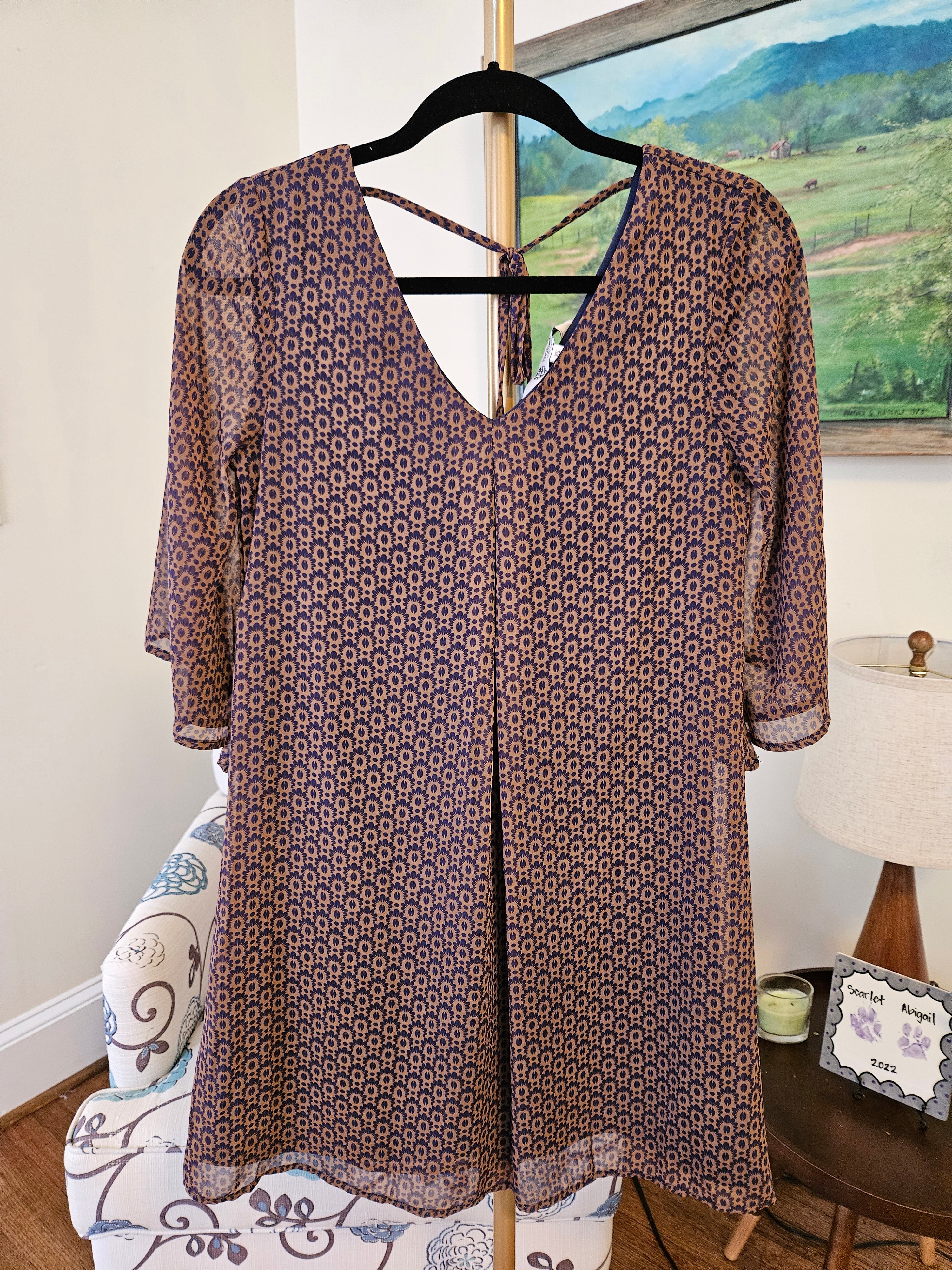 Bobeau Elegant Brown V-Neck Flowy Mini Dress XS