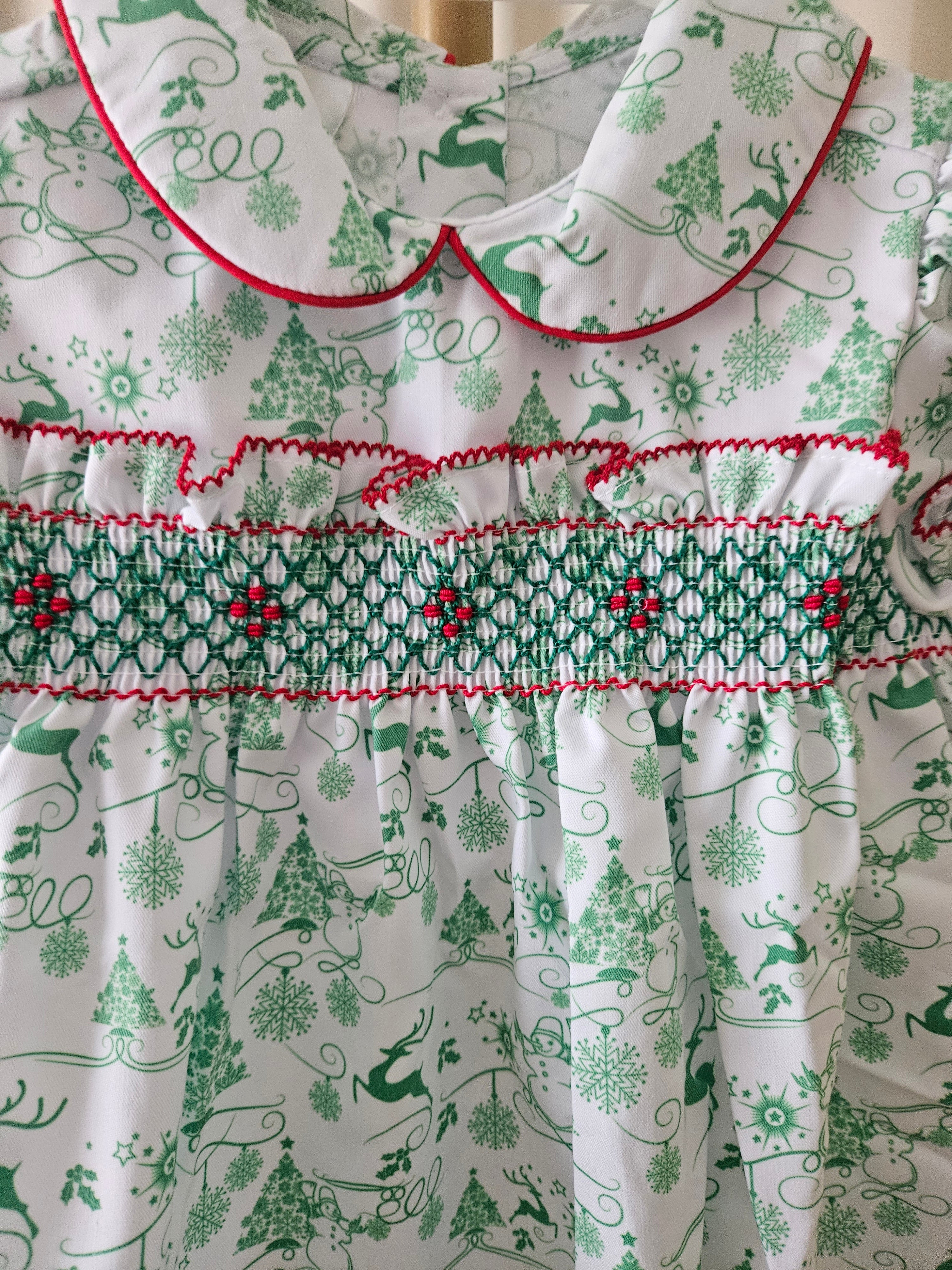 Baby Blessings Smocked Christmas Holly Dress 🎄