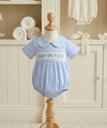 Lil Cactus Blue & White Gingham Smocked Baby Brother Bubble Size 6–12M