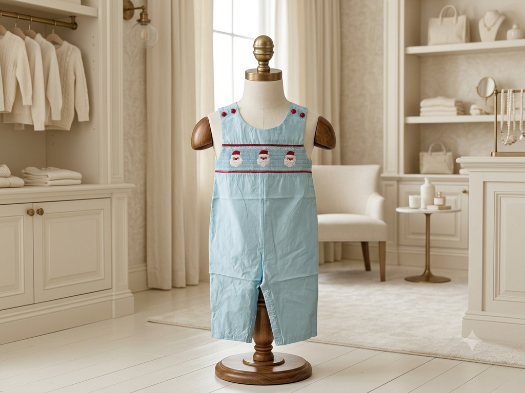 Lil Cactus NWT Light Blue Smocked Santa Jon Jon