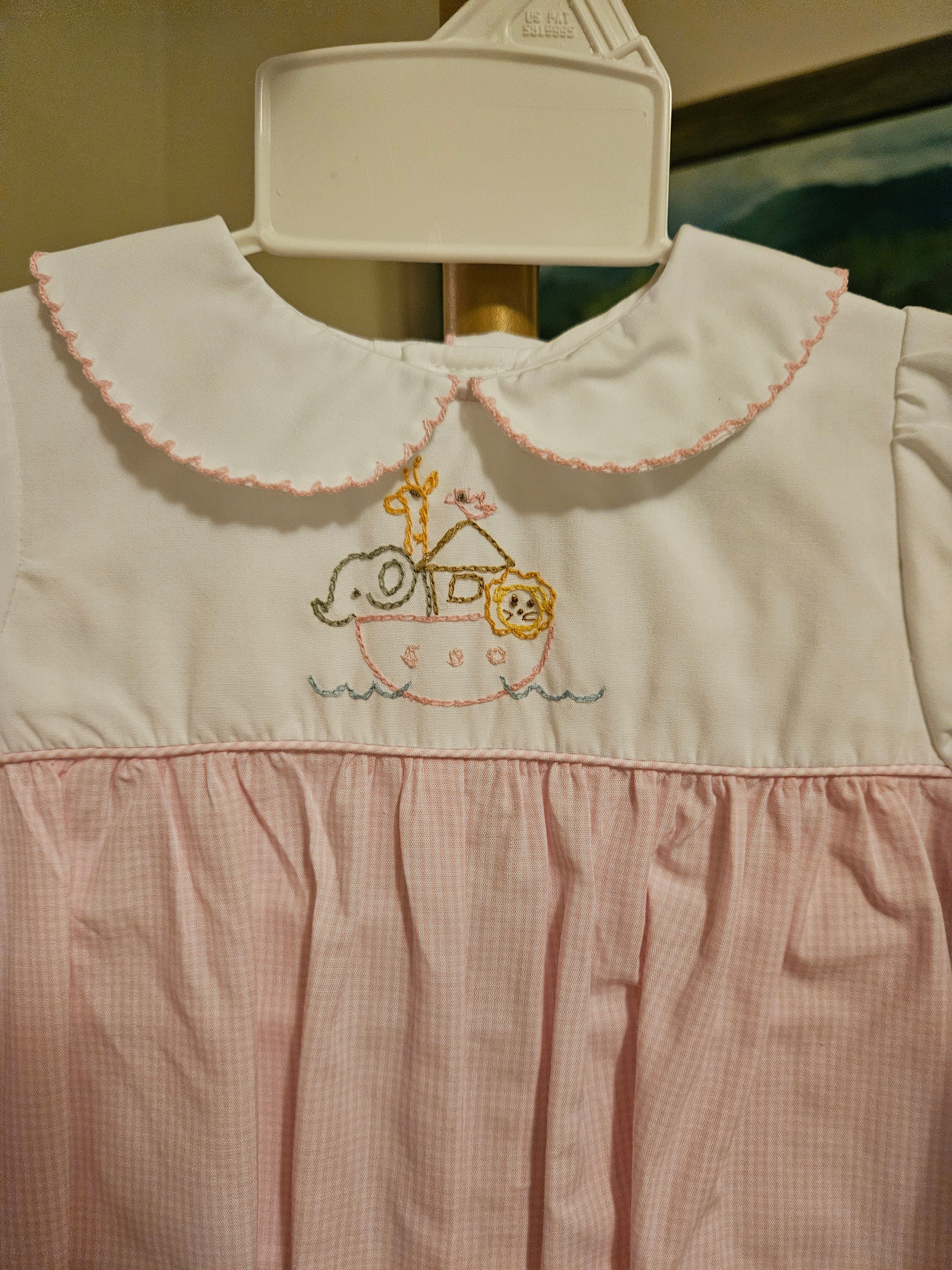 Petit Ami Pink and White Noah's Ark Embroidered Longall
