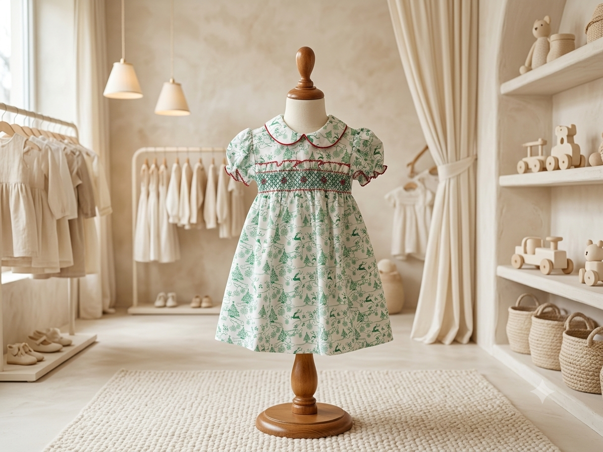Baby Blessings Smocked Christmas Holly Dress 🎄