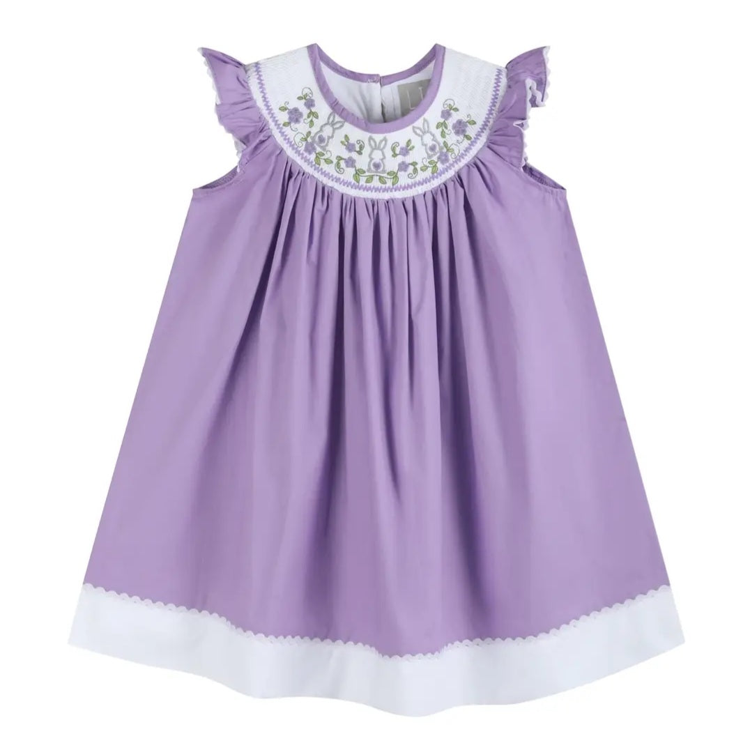 Lil Cactus Purple Easter Bunny Smocked Dress Sz 2T