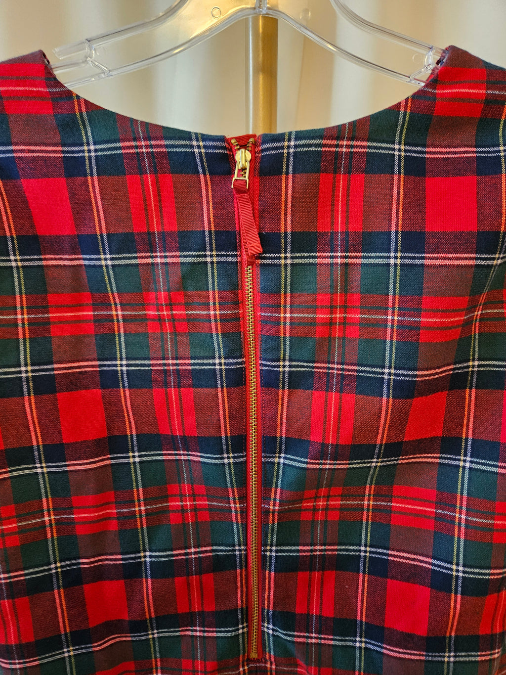 Vineyard Vines Red Green Plaid Bell Sleeve V-Neck Dress Size 0