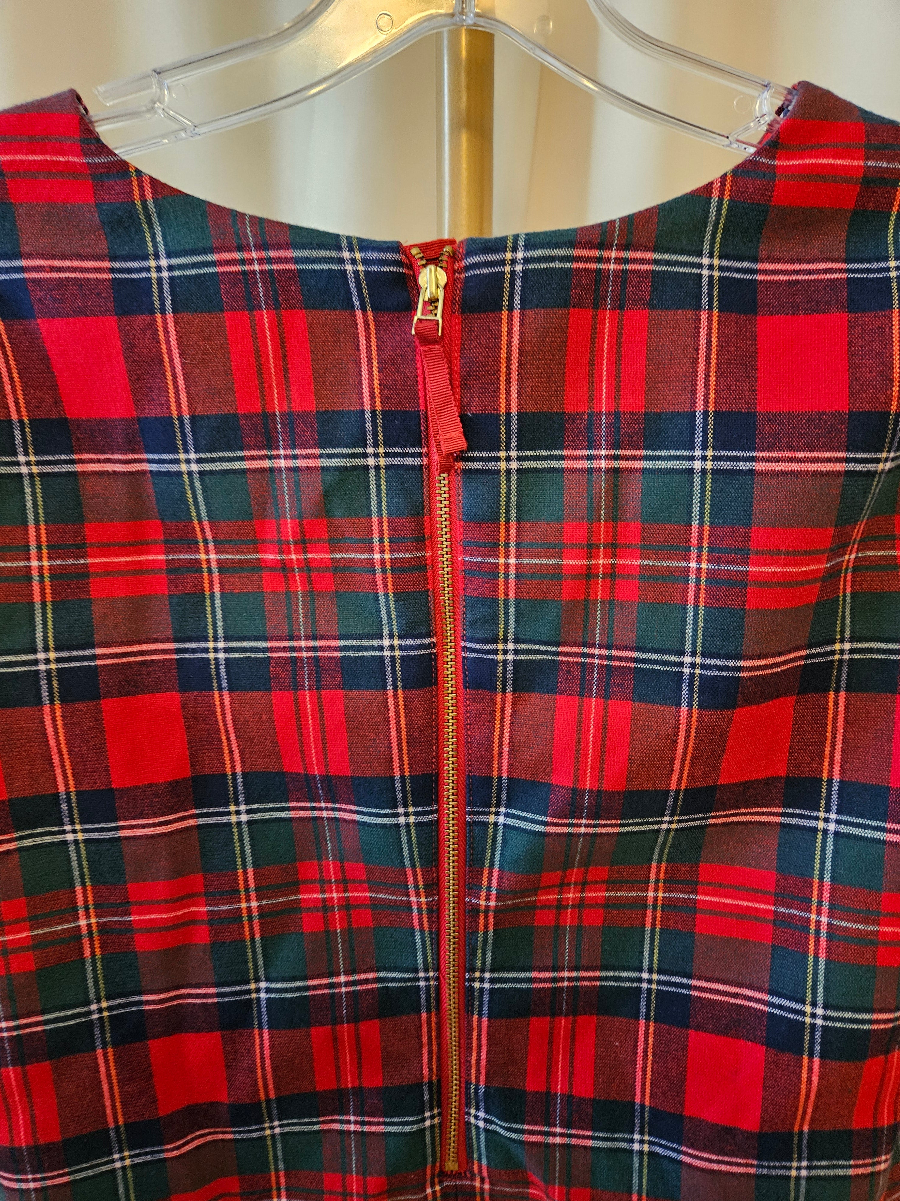 Vineyard Vines Red Green Plaid Bell Sleeve V-Neck Dress Size 0