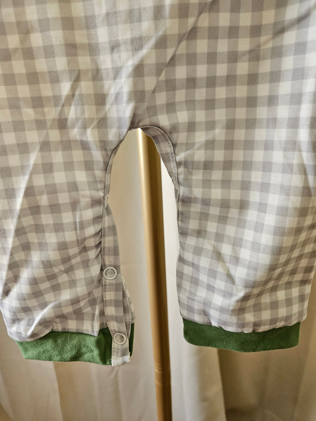 Abby & Evie Gray White Gingham Tool Embroidered Romper