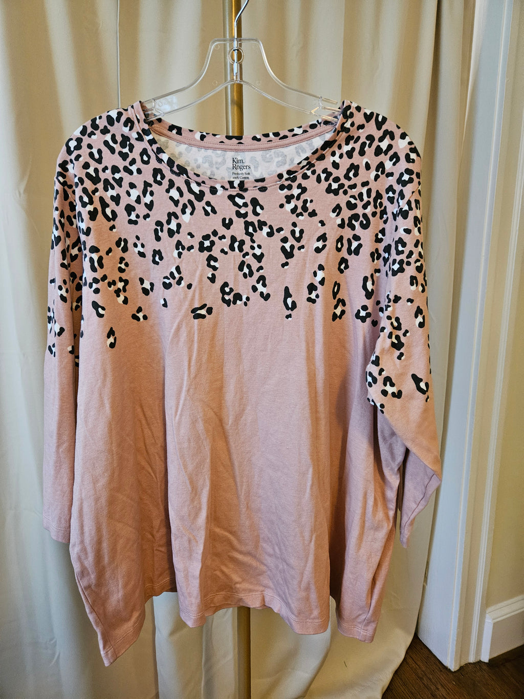 Kim Rogers Muted Pink Cheetah Print Collar Blouse Size 2X